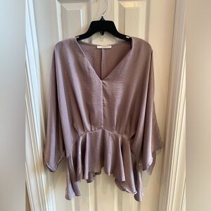 Lilac V-Neck Peplum Cocktail Blouse